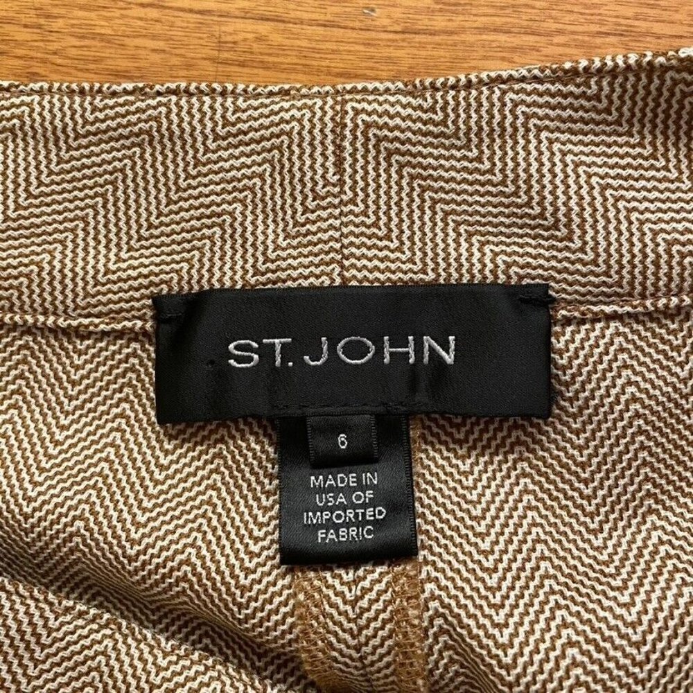 St John Herringbone Straight Leg Pants Crepe Cotton Blend Chevron - Picture 6 of 7